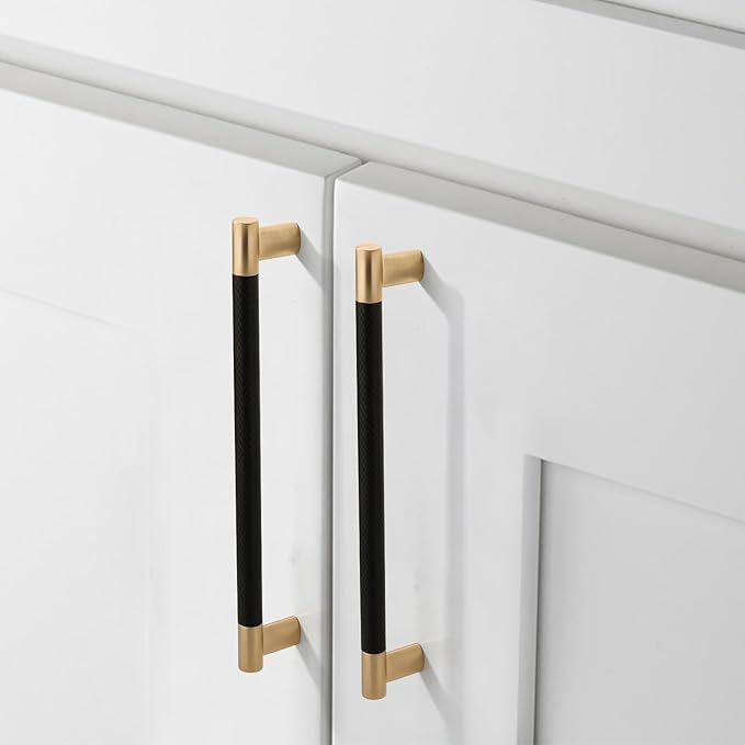 Knurled Cabinet Pulls CK4496 (10 Pack, Black and Gold, 7.5"/192MM Hole Center)