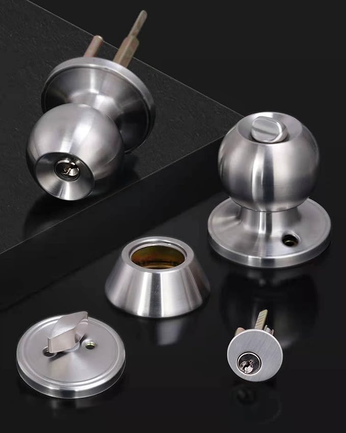 2 Sets All Keyed Same Entry Door Knob and Single Cylinder Deadbolt Combo Set, Round Ball Satin Nickel Exterior Door Knobs with Lock and Keys for Entrance and Front Door