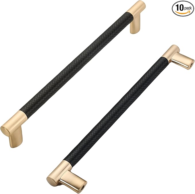 Knurled Cabinet Pulls CK4496 (10 Pack, Black and Gold, 7.5"/192MM Hole Center)