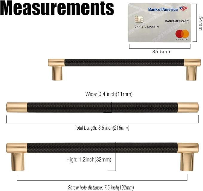 Knurled Cabinet Pulls CK4496 (10 Pack, Black and Gold, 7.5"/192MM Hole Center)