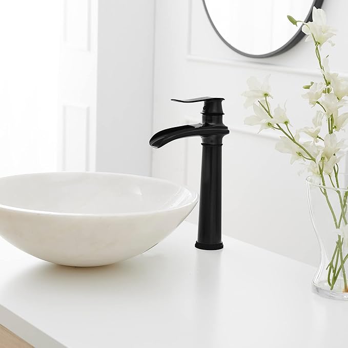 BWE Waterfall Single Hole/Handle Bathroom Vessel Sink Faucet With Pop-up Black