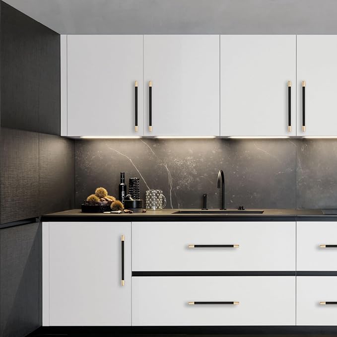 Knurled Cabinet Pulls CK4496 (10 Pack, Black and Gold, 7.5"/192MM Hole Center)