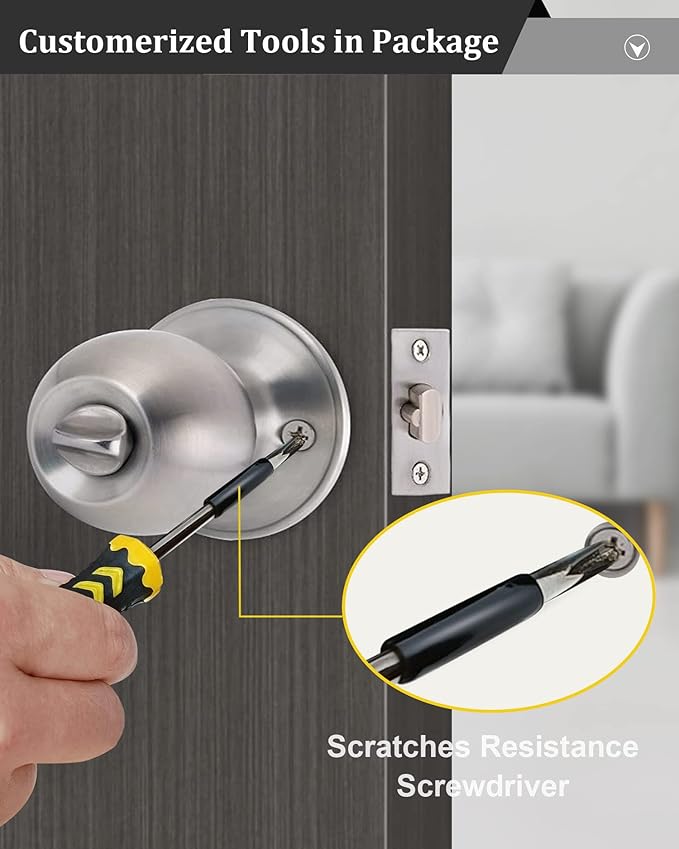 2 Sets All Keyed Same Entry Door Knob and Single Cylinder Deadbolt Combo Set, Round Ball Satin Nickel Exterior Door Knobs with Lock and Keys for Entrance and Front Door