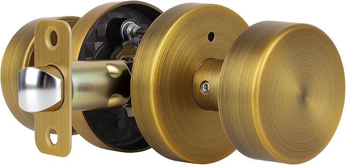 Antique Brass Privacy Door Knobs Interior with Lock, Old Style Round Door Knob Vintage Door Handle for Bedroom Bathroom Lockable Door Knob (1 Pack Privacy)