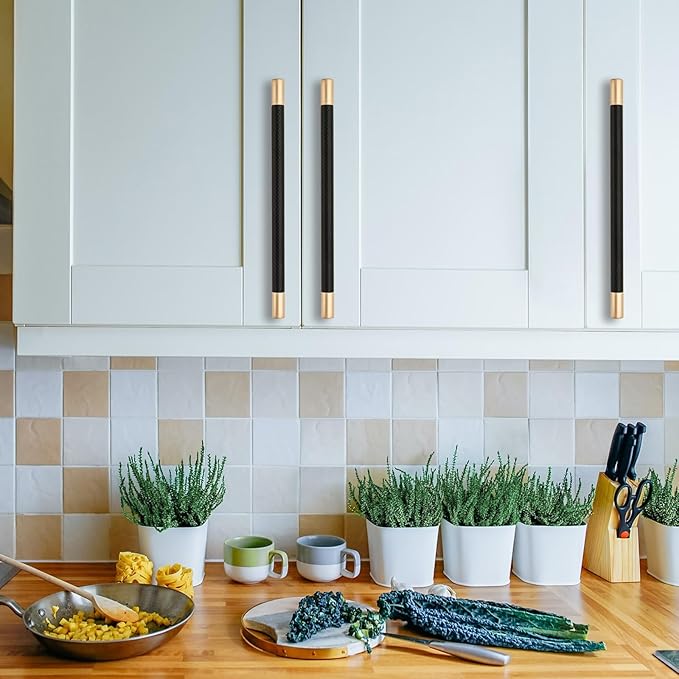 Knurled Cabinet Pulls CK4496 (10 Pack, Black and Gold, 7.5"/192MM Hole Center)