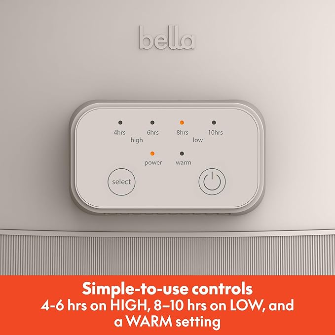 BELLA 6 Qt Programmable Slow Cooker, Ceramic Nonstick Coating, Adjustable Temperature, Dishwasher Safe, Stoneware Pot & Tempered Glass Lid – Open Box