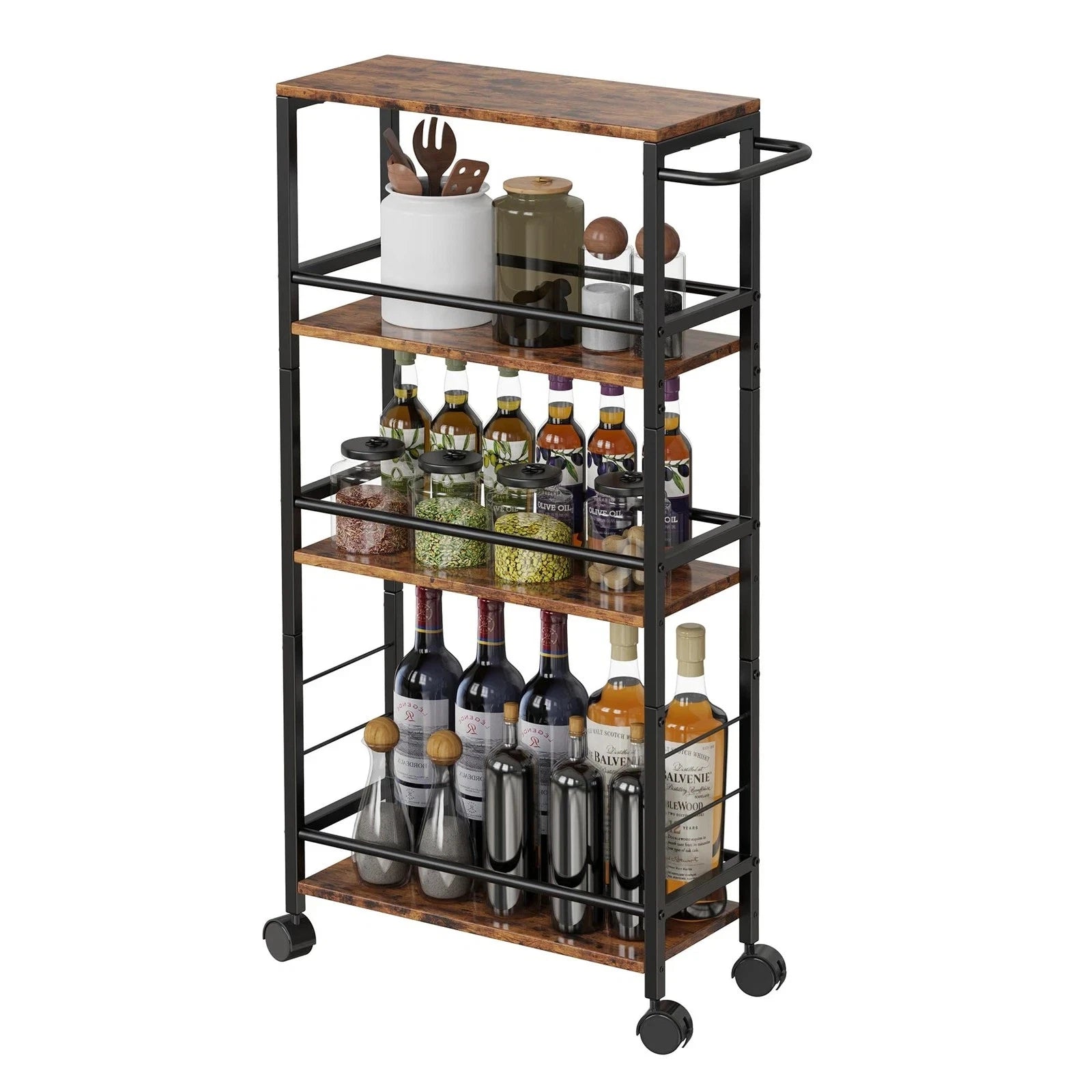 Slim Rolling Cart, 4-Tier Kitchen Storage Rolling Cart