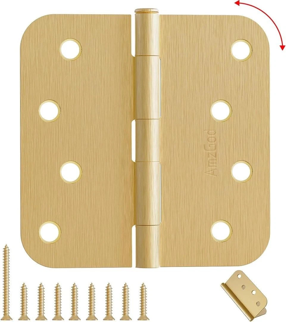 4" X 4" Satin Brass Door Hinges – 36 Pack Gold Door Hinges with 5/8" Radius