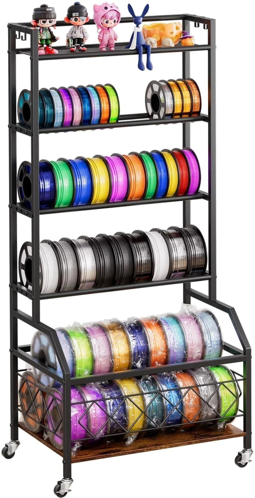 3D Printer Filament Storage Rack Wheels 4-Tier Filament Spool Holder Organizer