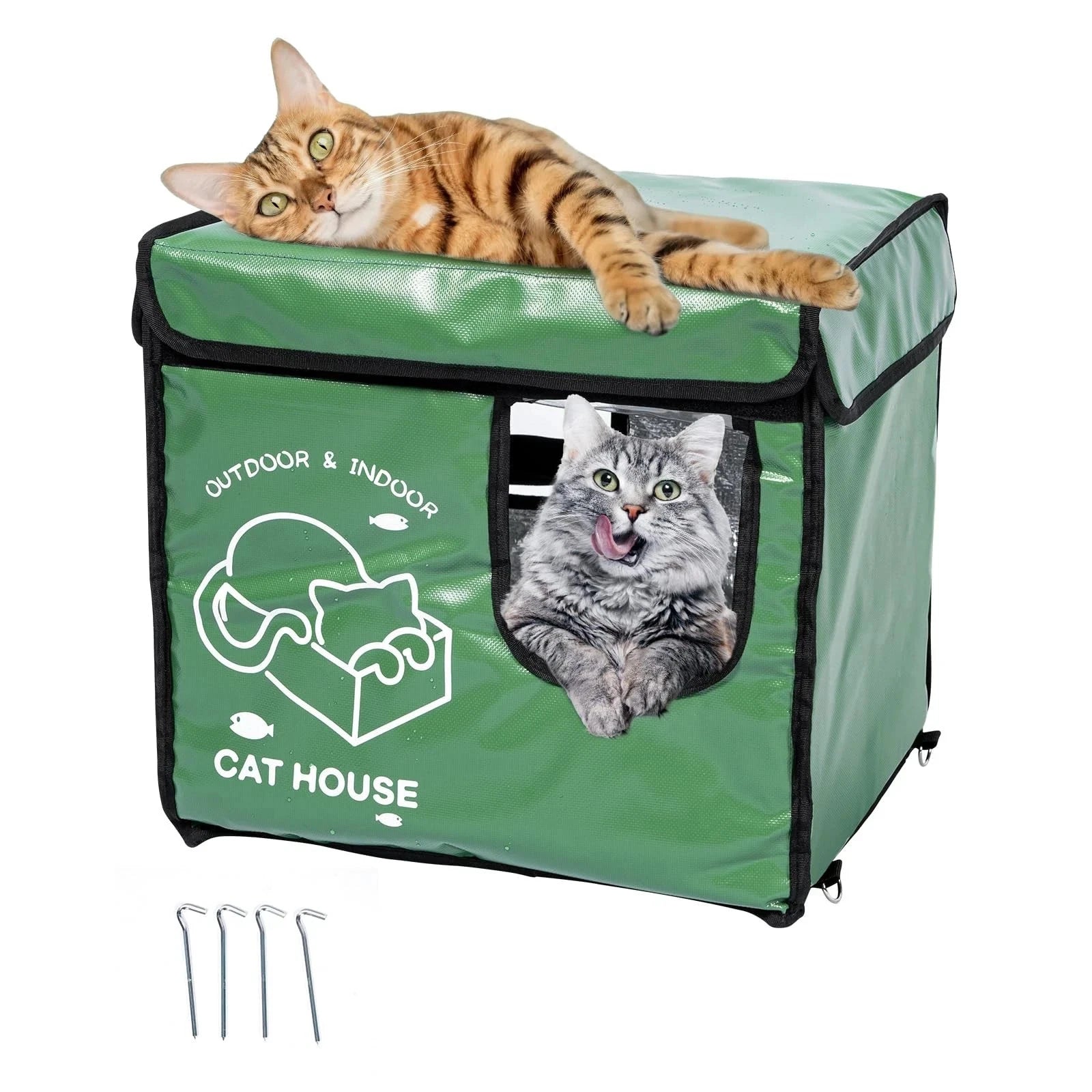 Indestructible Cat House Outdoor with Two-Sided Escape Door, Insulated