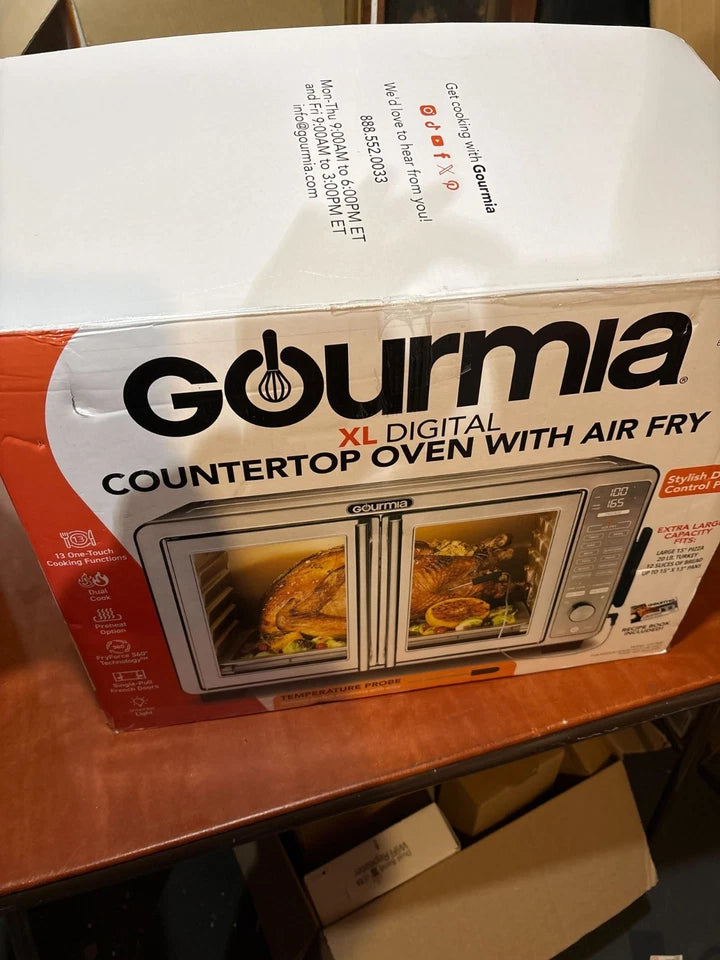 Gourmia XL Digital Countertop Oven with Air Fryer, French Doors, Temp Probe – Open Box
