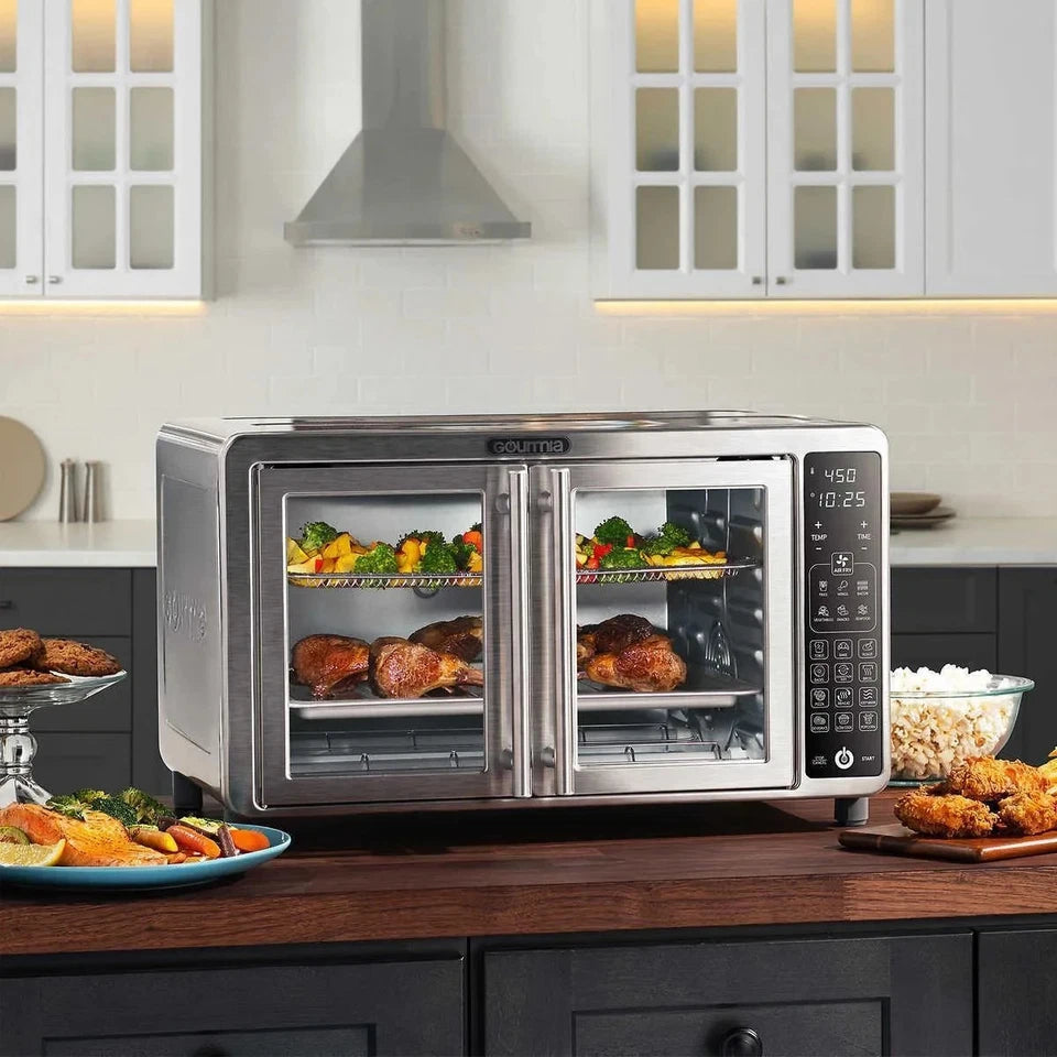 Gourmia XL Digital Countertop Oven with Air Fryer, French Doors, Temp Probe – Open Box