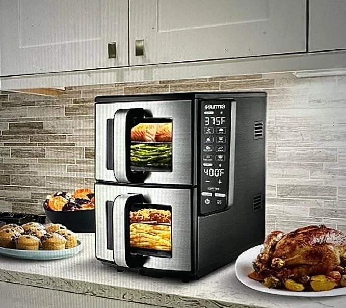 Gourmia Dual Basket Air Fryer, 11-Qt Double Decker Vertical Design – Open Box