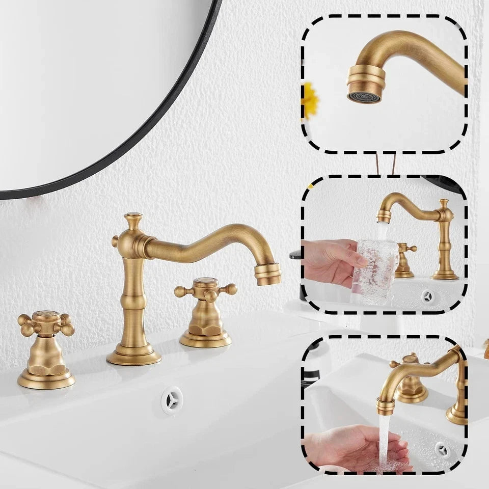 GGStudy 8-inch 2-Handle 3-Hole Widespread Bathroom Sink Faucet, Basin Mixer Tap Faucet Matching Metal Pop-Up Drain with Overflow