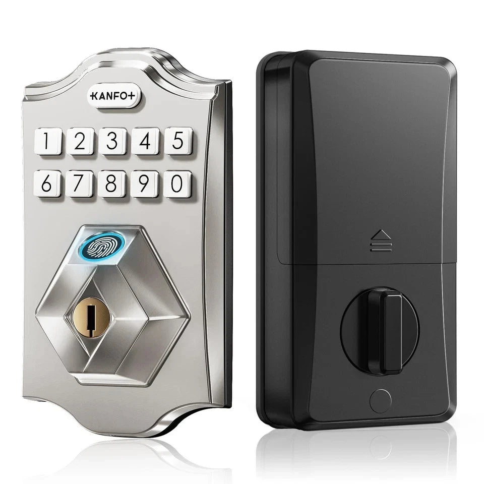 KS2 Fingerprint, Keyless Entry Deadbolt with Keypad, Electronic Deadbolt, Smart Locks for Front Door, with Code,Auto Lock,Easy Installation,Satin Nickel