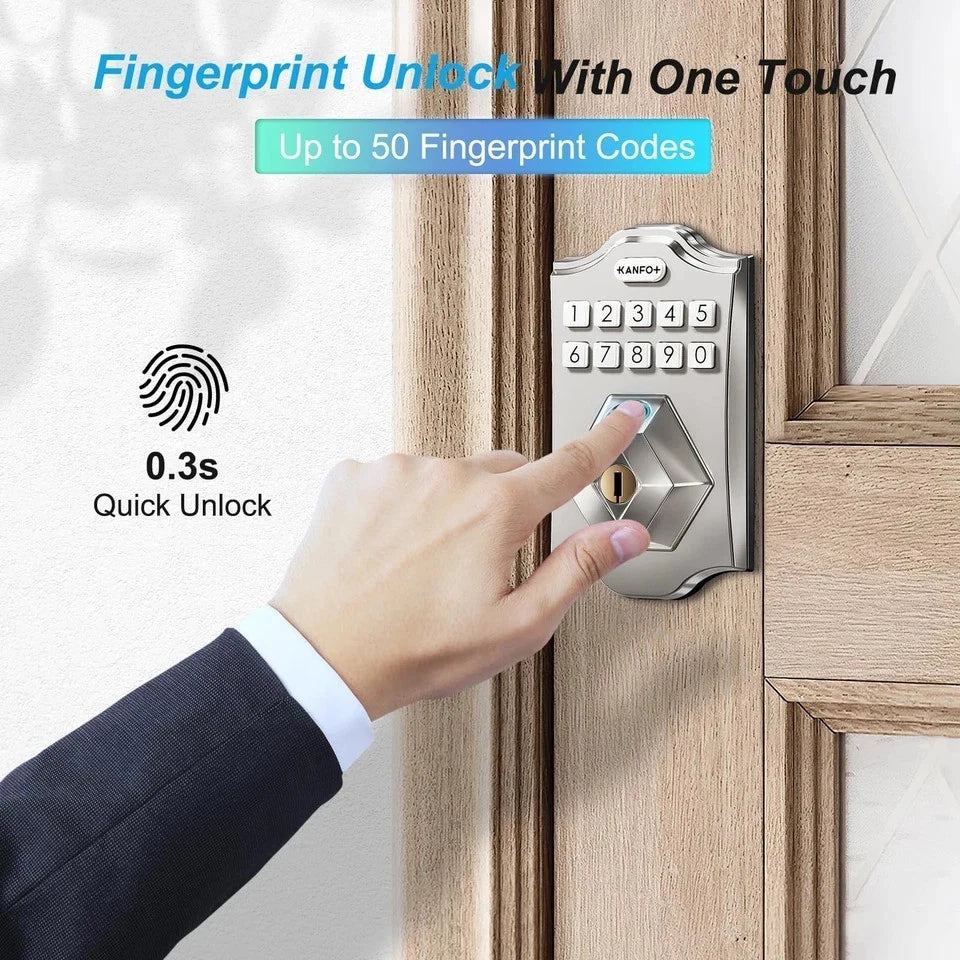 KS2 Fingerprint, Keyless Entry Deadbolt with Keypad, Electronic Deadbolt, Smart Locks for Front Door, with Code,Auto Lock,Easy Installation,Satin Nickel