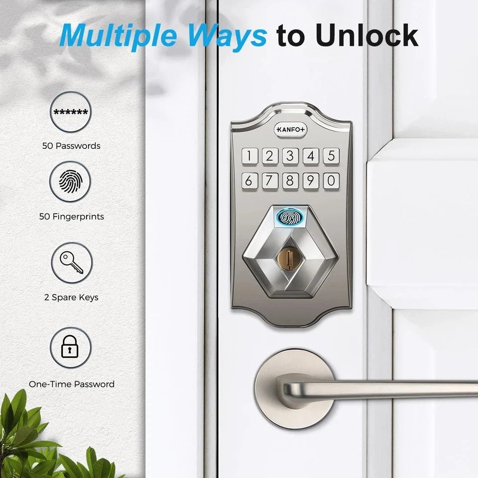 KS2 Fingerprint, Keyless Entry Deadbolt with Keypad, Electronic Deadbolt, Smart Locks for Front Door, with Code,Auto Lock,Easy Installation,Satin Nickel