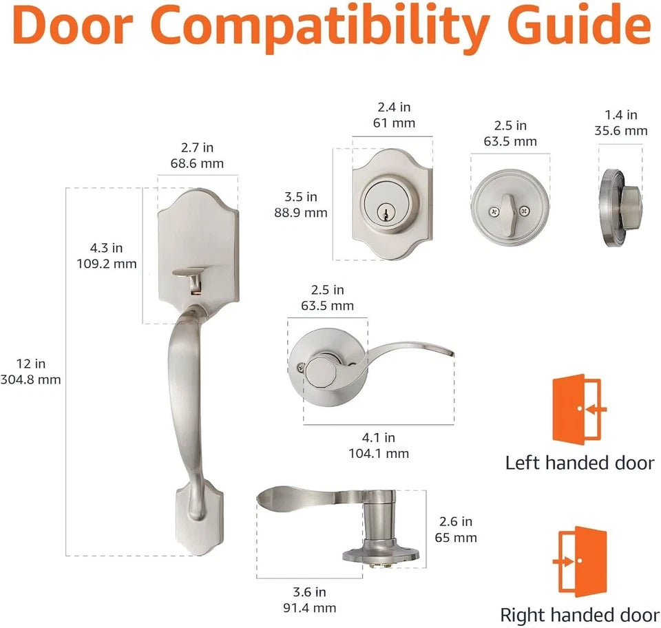 AMZ Basics Front Door Lock Set Handle Set Shelby Lever Level Handle Satin Nickel