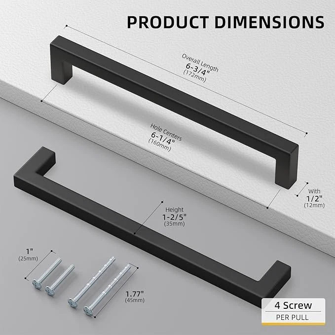 goldenwarm 45 Pack 6 1/4 Inch Black Cabinet Handles Matte Black Drawer Pulls