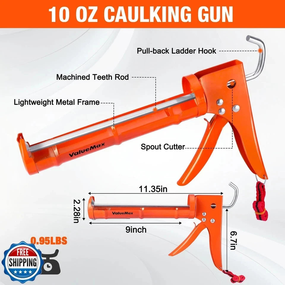ValueMax Caulk Gun and Caulk Scraper Kit, 10OZ Smooth Silicone Caulking Gun w