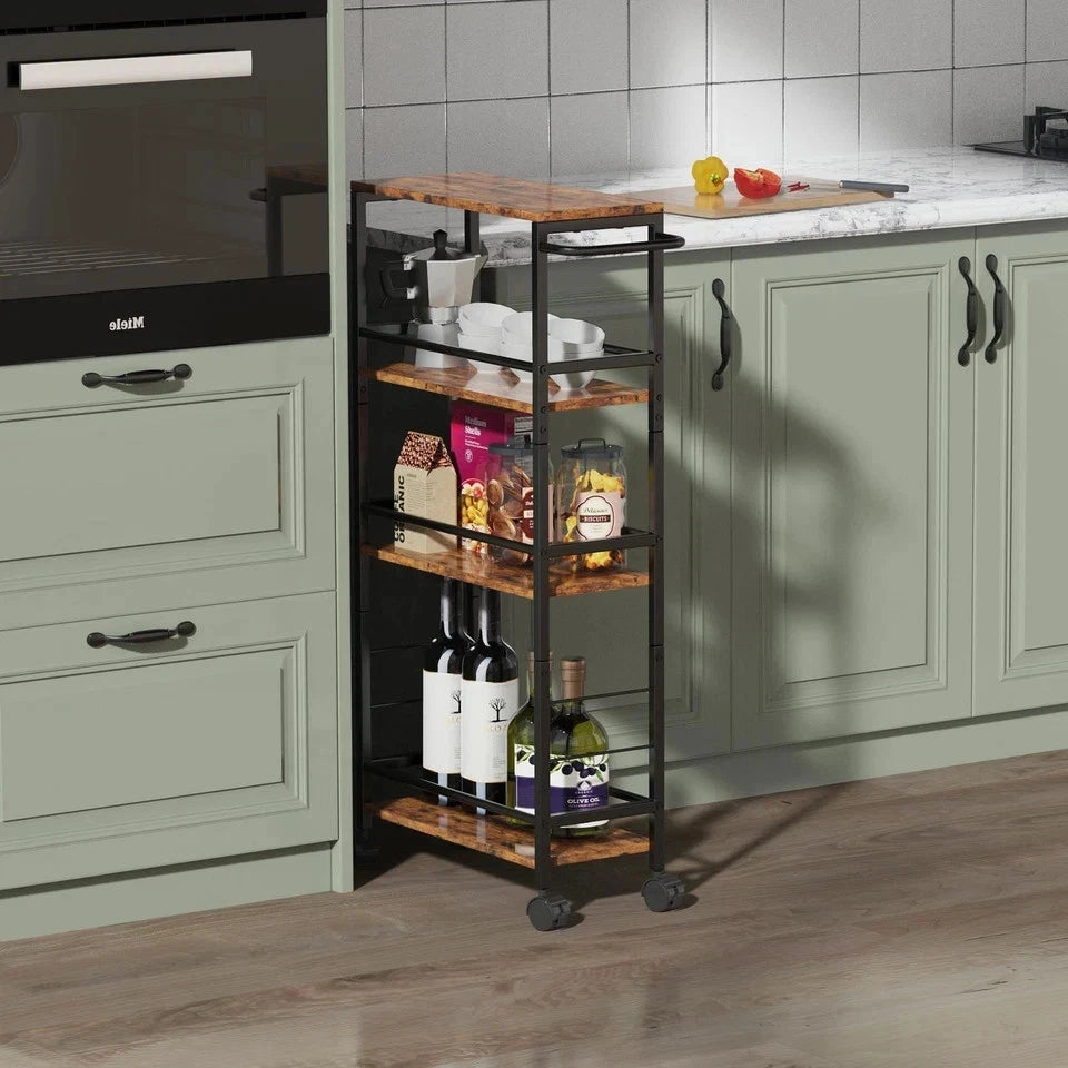 Slim Rolling Cart, 4-Tier Kitchen Storage Rolling Cart