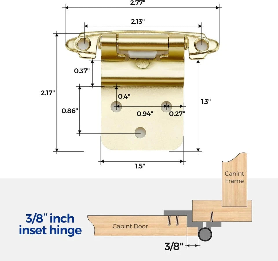 60 Packs (30 Pairs) 3/8" Inset Gold Cabinet Hinge,Self Closing Hinges
