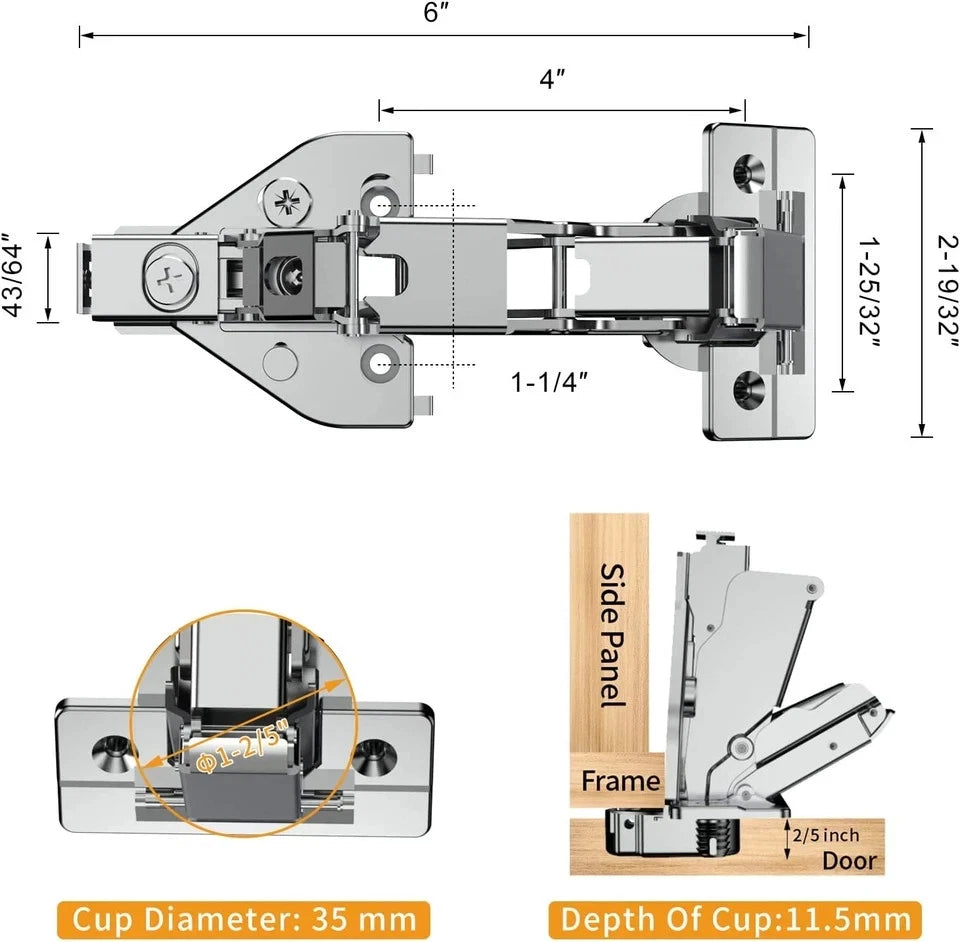 Chibery 2 Pack 165 Degree Lazy Susan Hinge, Face Frame, CLIP on Plate