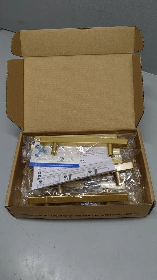 10 Pack Brass 4 Inch Hole Center Champagne Gold Handles Square Cabinet Hardwa...