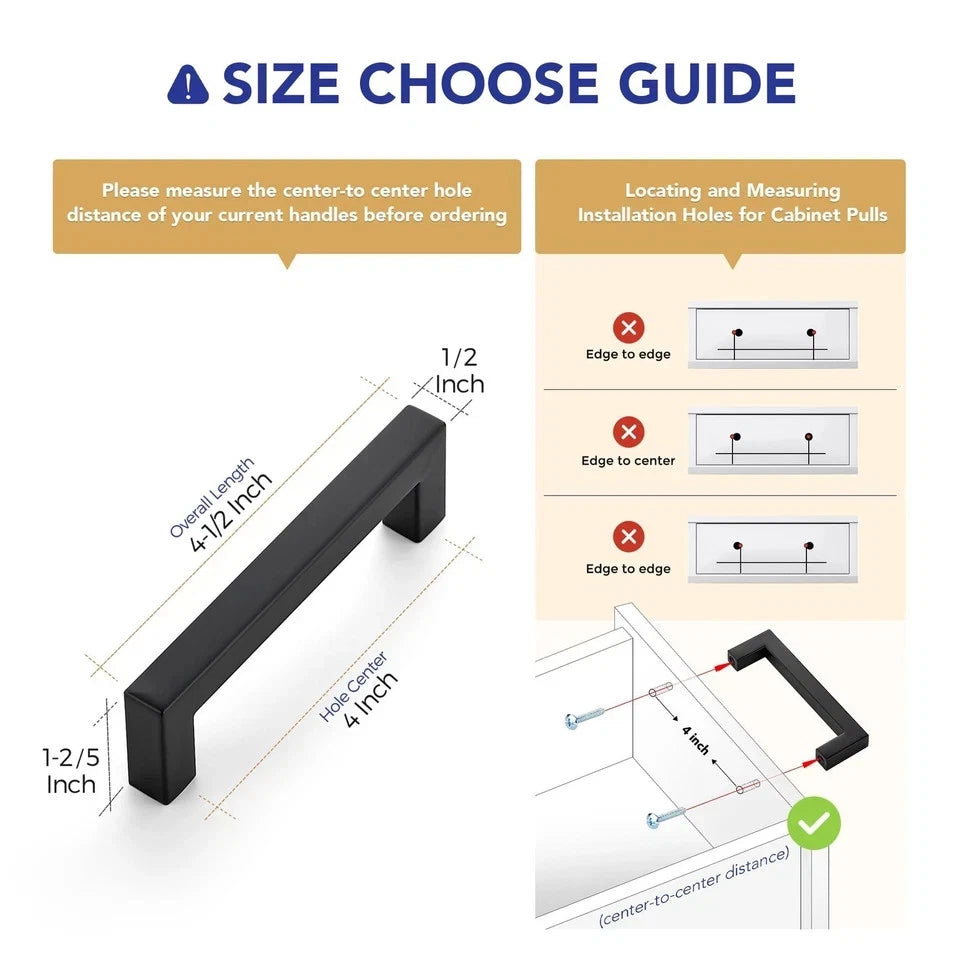 Ravinte 25 Pack 4 Inch Kitchen Square Cabinet Handles Matte Black Cabinet Pulls