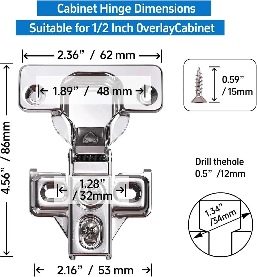 Cabinet Hinges - 24 Pack for 1/2 inch Overlay Cabinet, Face Frame Concealed 105D