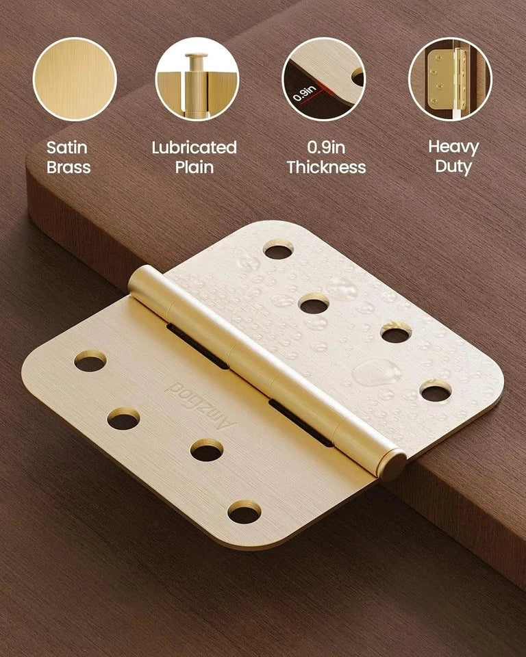 4" X 4" Satin Brass Door Hinges – 36 Pack Gold Door Hinges with 5/8" Radius