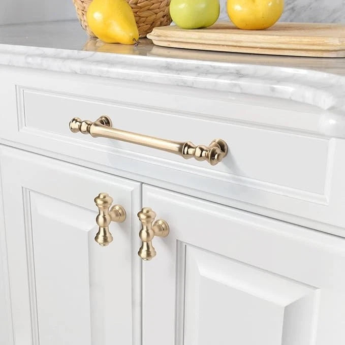 Asidrama 6 Pack 5 Inch(128mm) Brushed Brass Kitchen Cabinet Handles, Gold