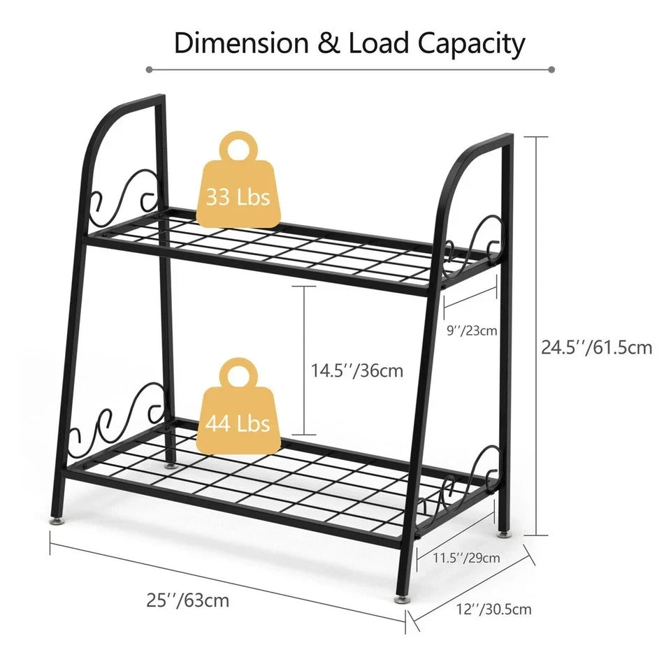 2-tier Metal Plant Stand Shelf Flower Pot Holder Display Rack Shoe Organizer