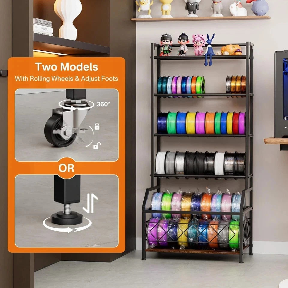 3D Printer Filament Storage Rack Wheels 4-Tier Filament Spool Holder Organizer