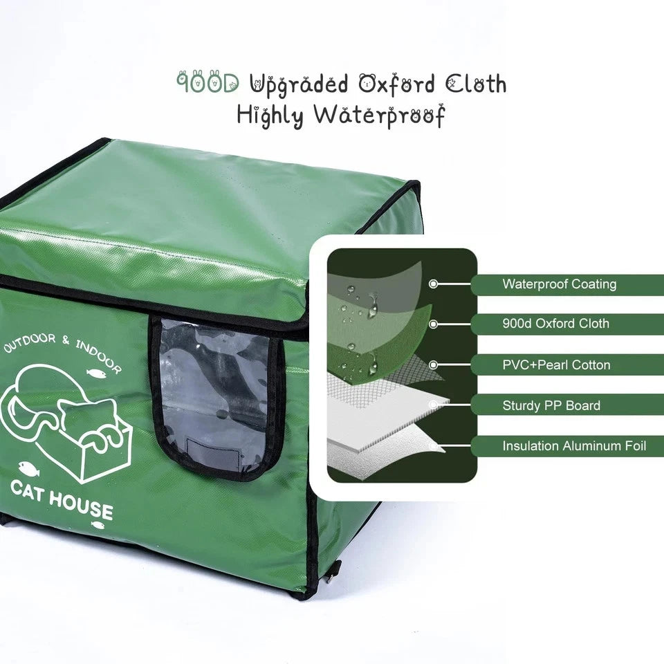 Indestructible Cat House Outdoor with Two-Sided Escape Door, Insulated