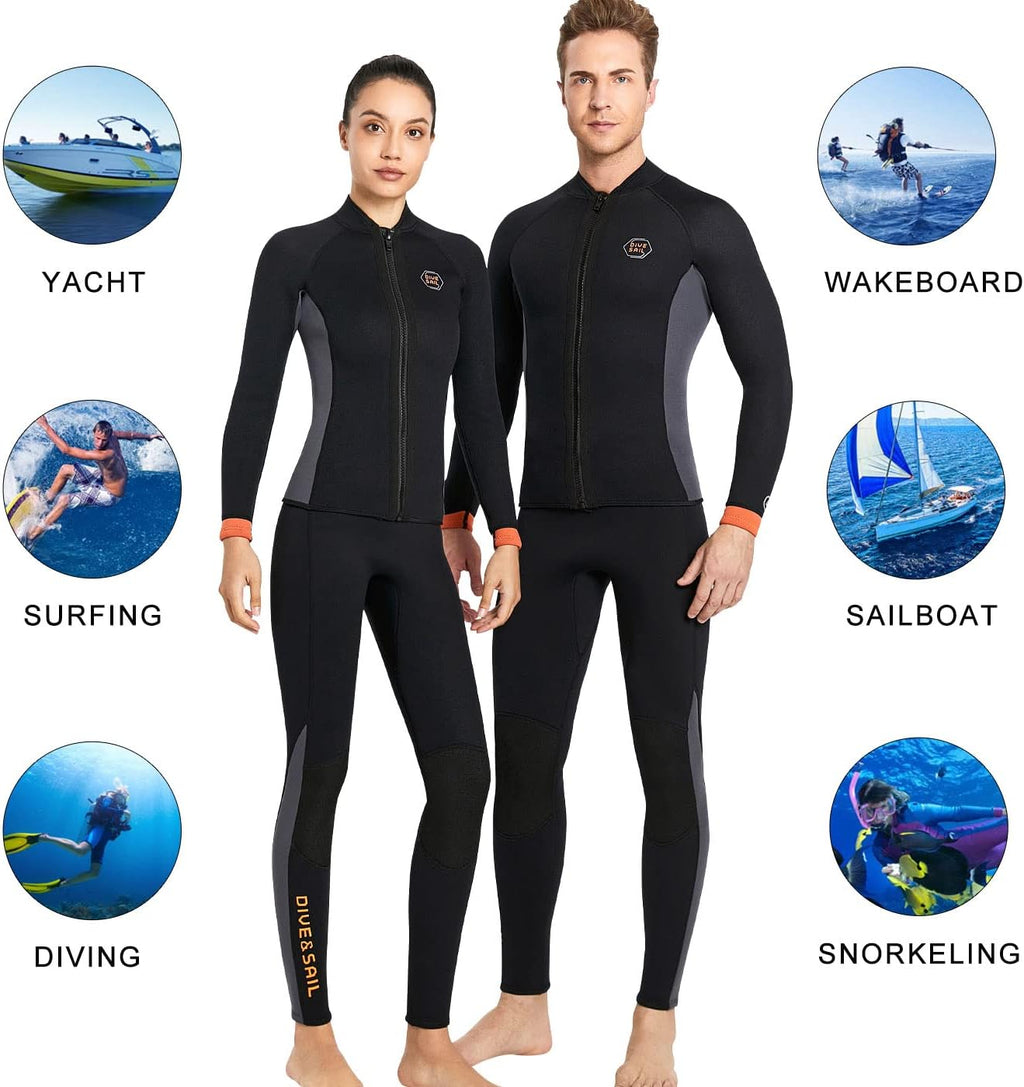 Wetsuit Tops 3mm Neoprene Wetsuit Jacket Women men Front Zip Long Sleeve Diving Suit for Swimming Surfing Snorkeling Kayaking Scuba Diving S Size