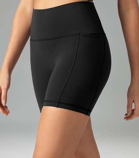 Colorfulkoala Dreamlux No Front Seam High Waist Biker Shorts with Pockets for Women 6" Inseam Tummy Control Yoga Short (Large, Black)