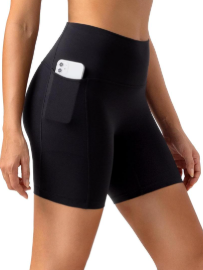 Colorfulkoala Dreamlux No Front Seam High Waist Biker Shorts with Pockets for Women 6" Inseam Tummy Control Yoga Short (Large, Black)